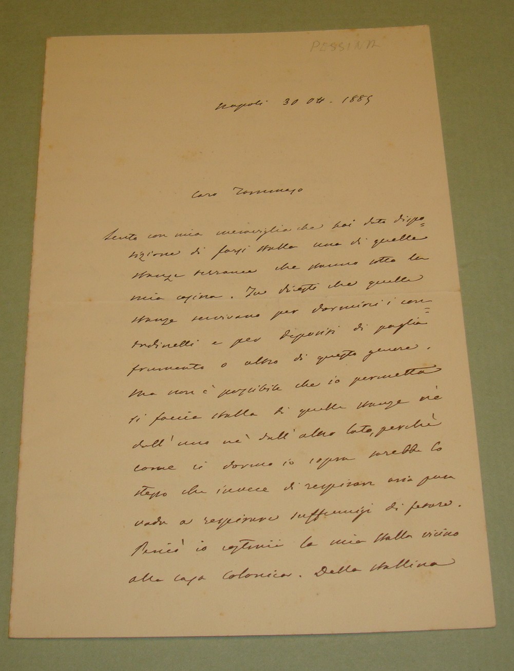 Lettera autografa firmata. Napoli, 30 ottobre 1885.