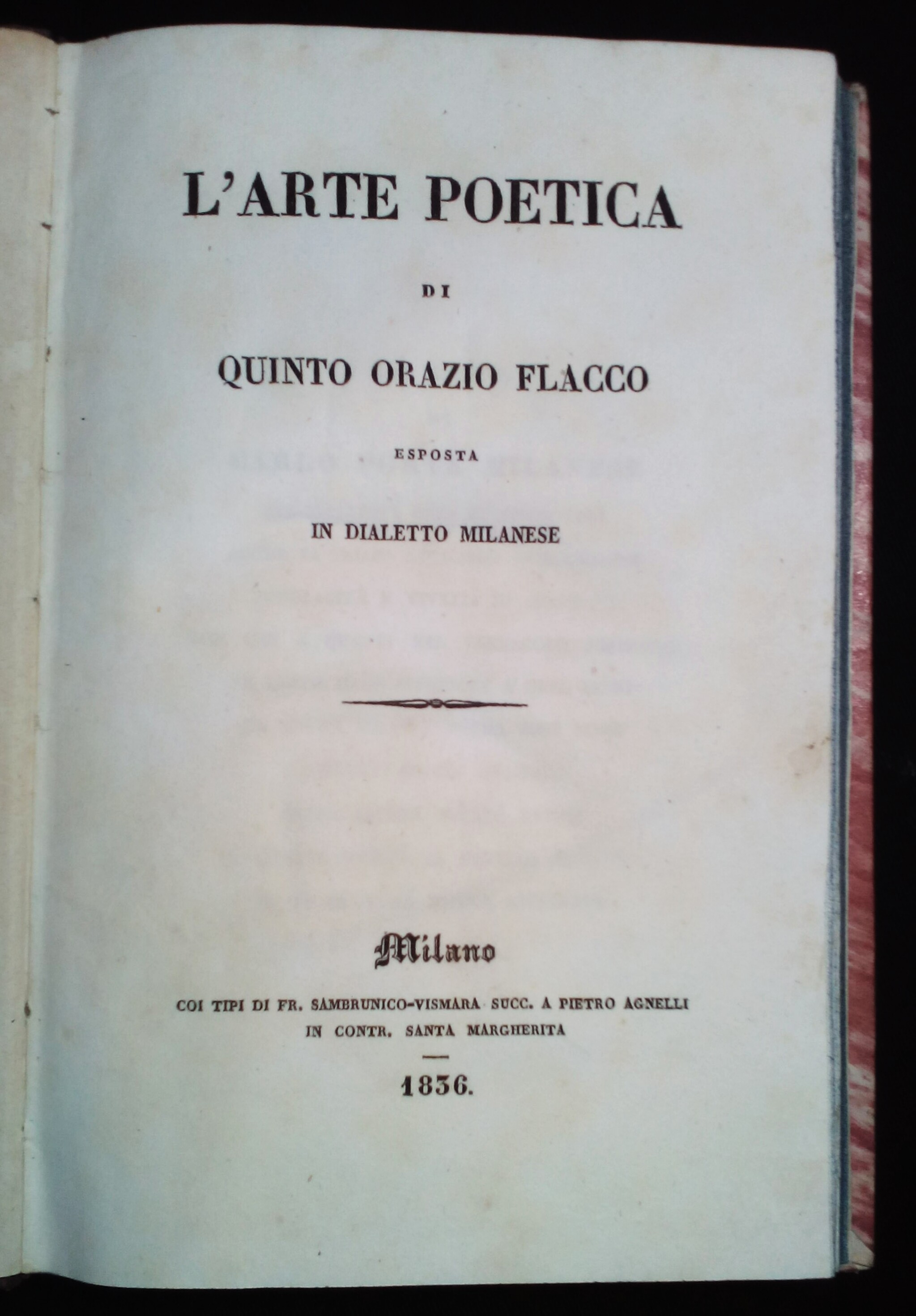 L'arte poetica di Quinto Orazio Flacco esposta in dialetto milanese