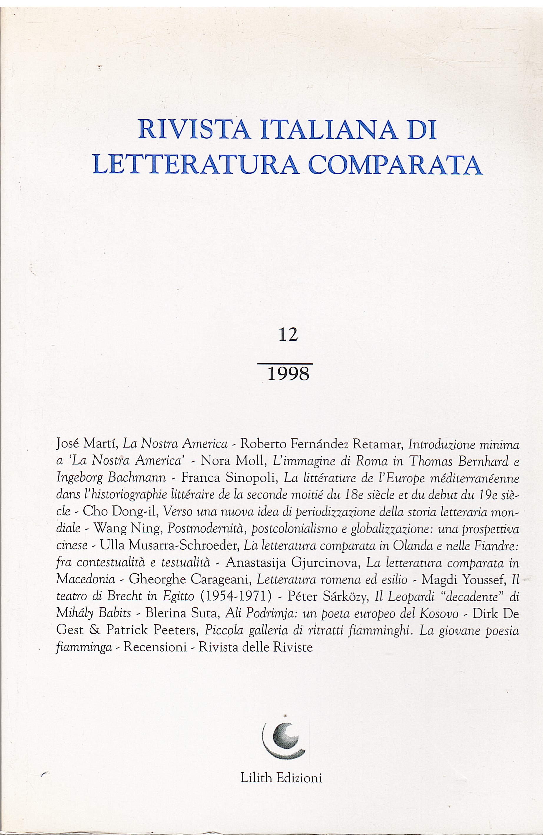 RIVISTA ITALIANA DI LETTERATURA COMPARATA ANNO IX 12/1998