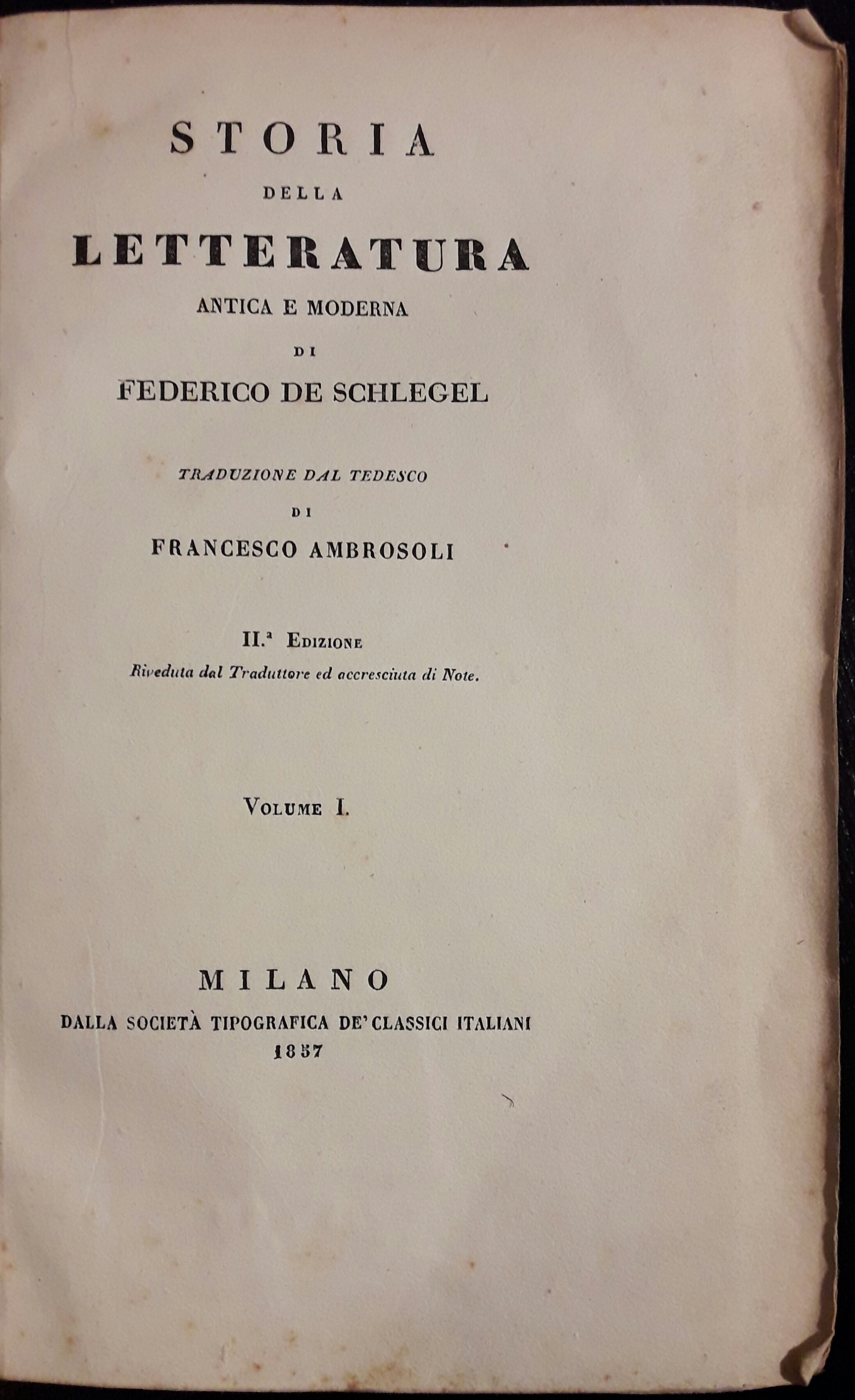 Storia della Letteratura antica e moderna. Traduzione di Francesco Ambrosoli