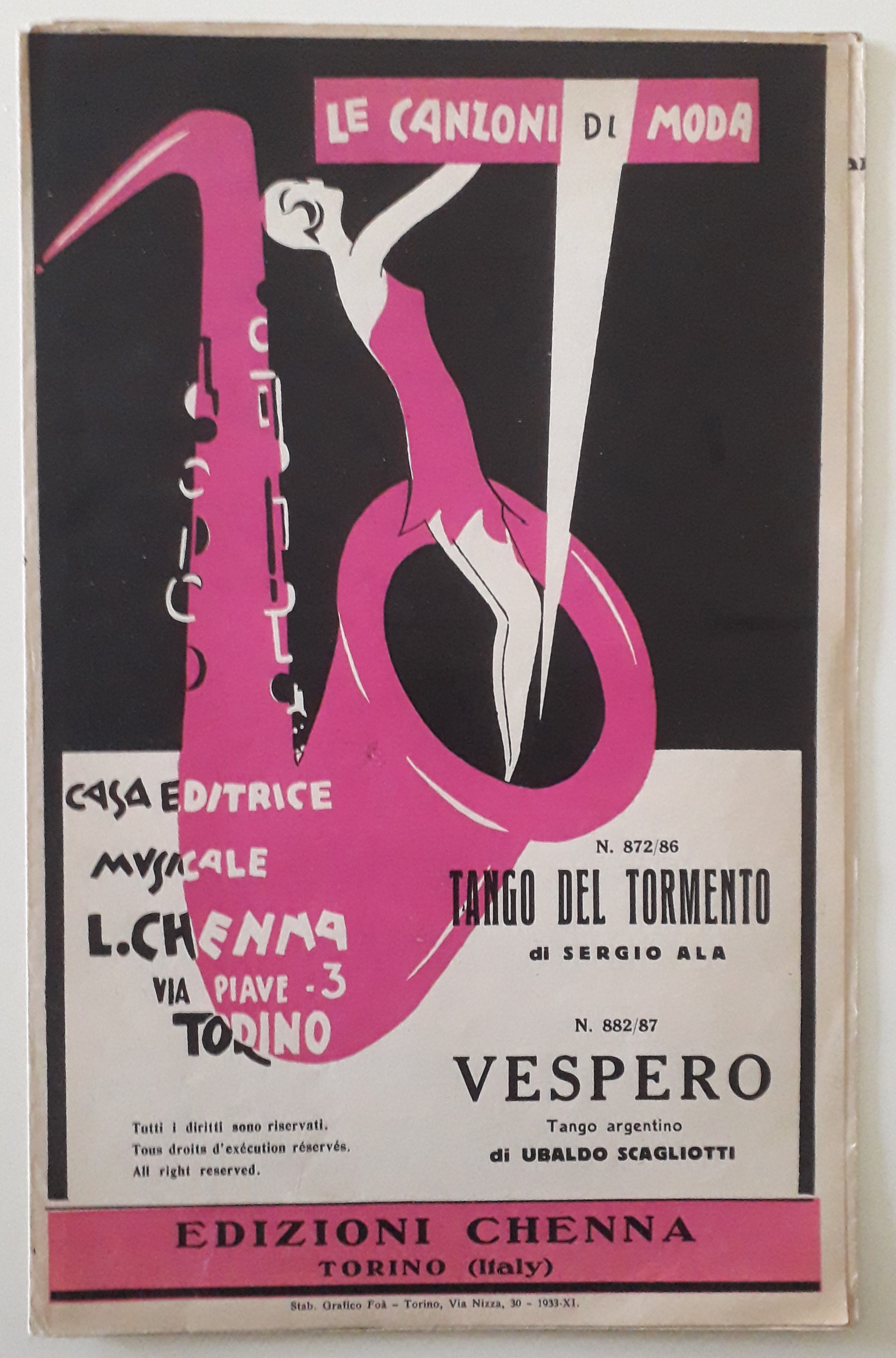 Tango del tormento N. 872/86 – Vespero N. 882/87 tango …