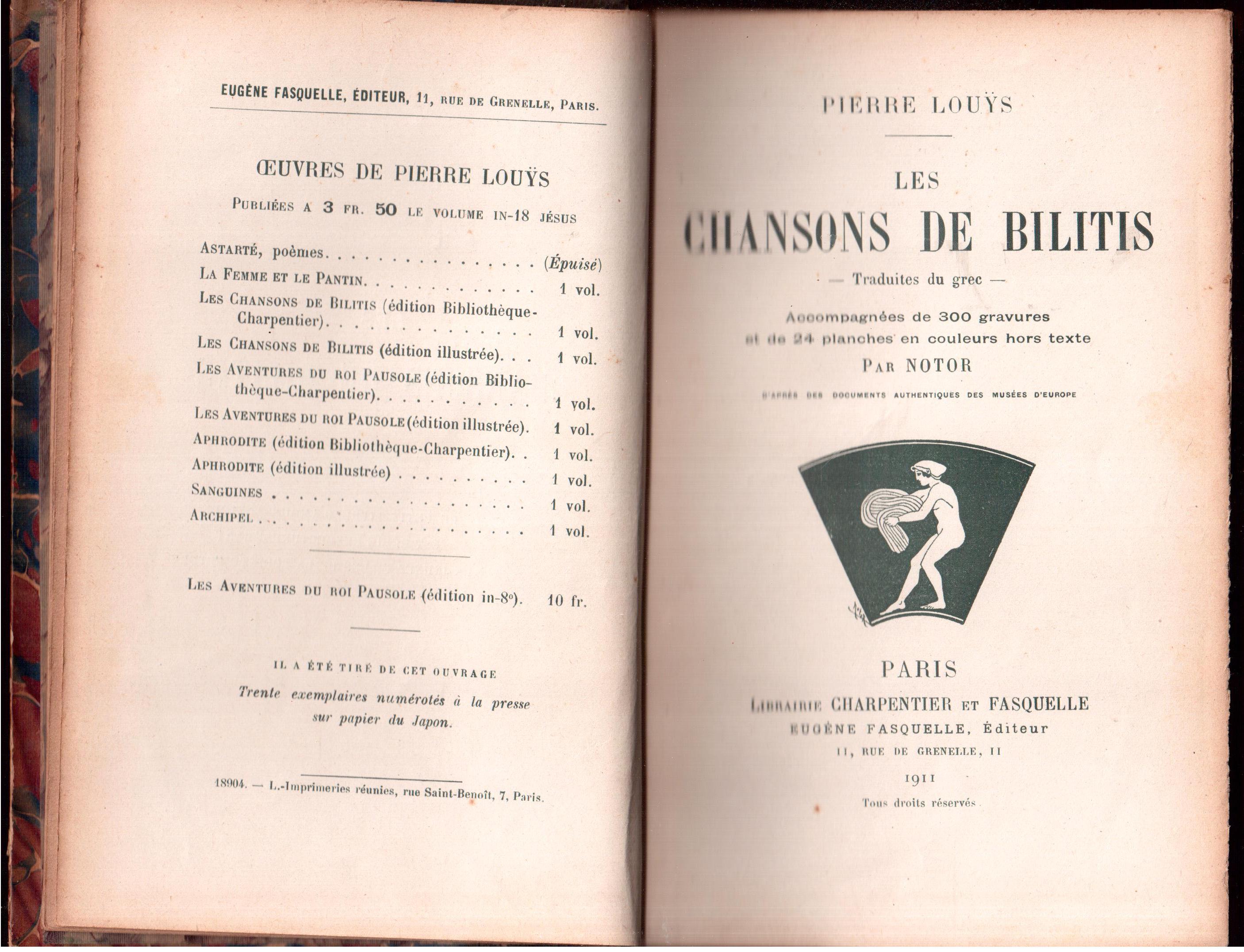 Les Chansons de Bilitis Traduit du grec - Accompagnées de …