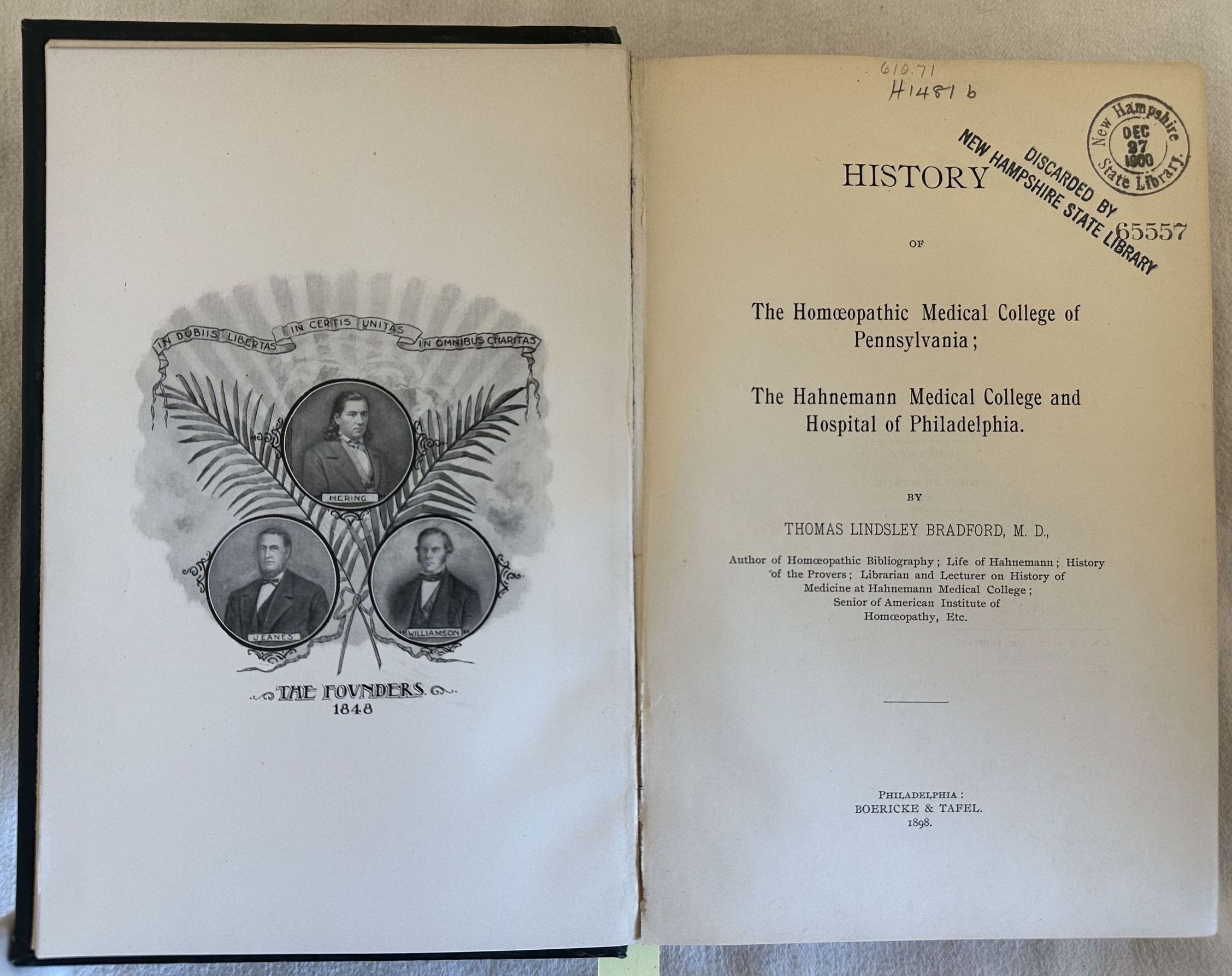 HISTORY OF THE HOMEOPATHIC MEDICAL COLLEGE OF PENNSYLVANIA: THE HAHNEMANN …