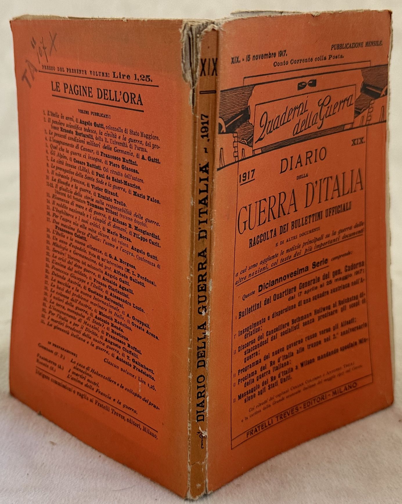 DIARIO DELLA GUERRA D'ITALIA RACCOLTA DEI BULLETTINI UFFICIALI 1917 XIX