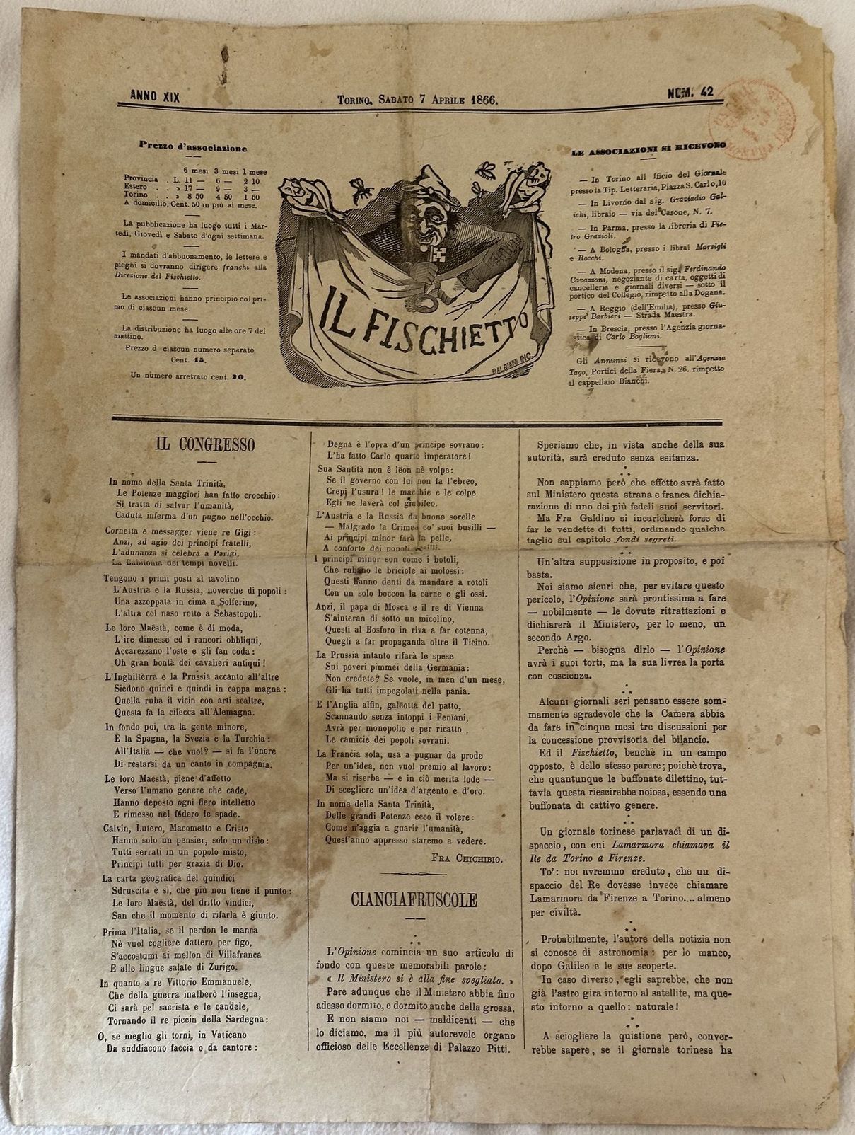 IL FISCHIETTO TORINO SABATO 7 APRILE 1866