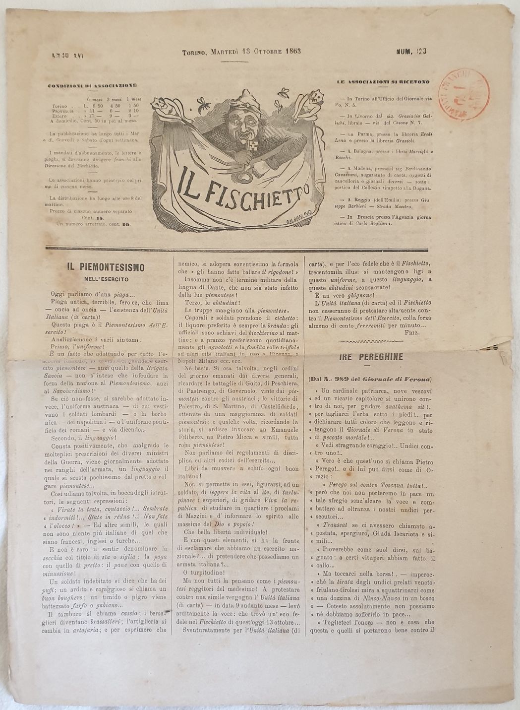 IL FISCHIETTO TORINO MARTEDI 13 OTTOBRE 1863