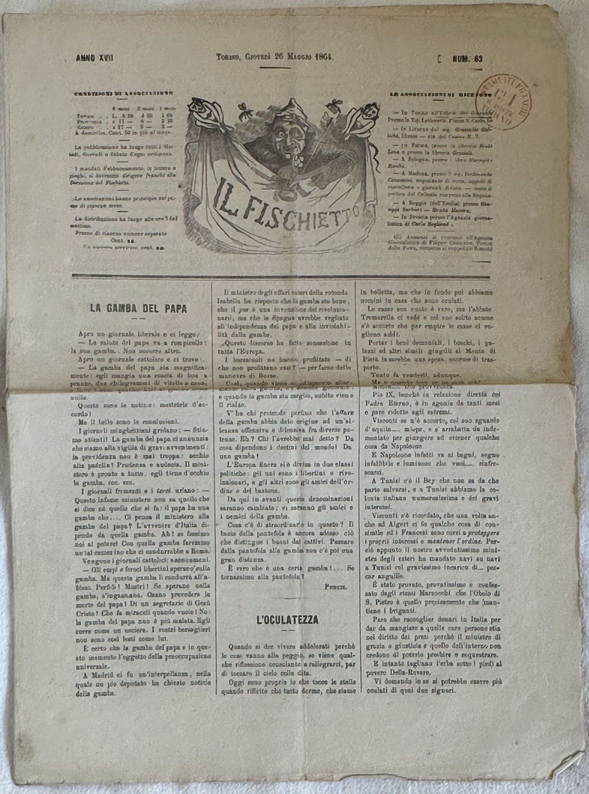 IL FISCHIETTO TORINO GIOVEDI 26 MAGGIO 1864