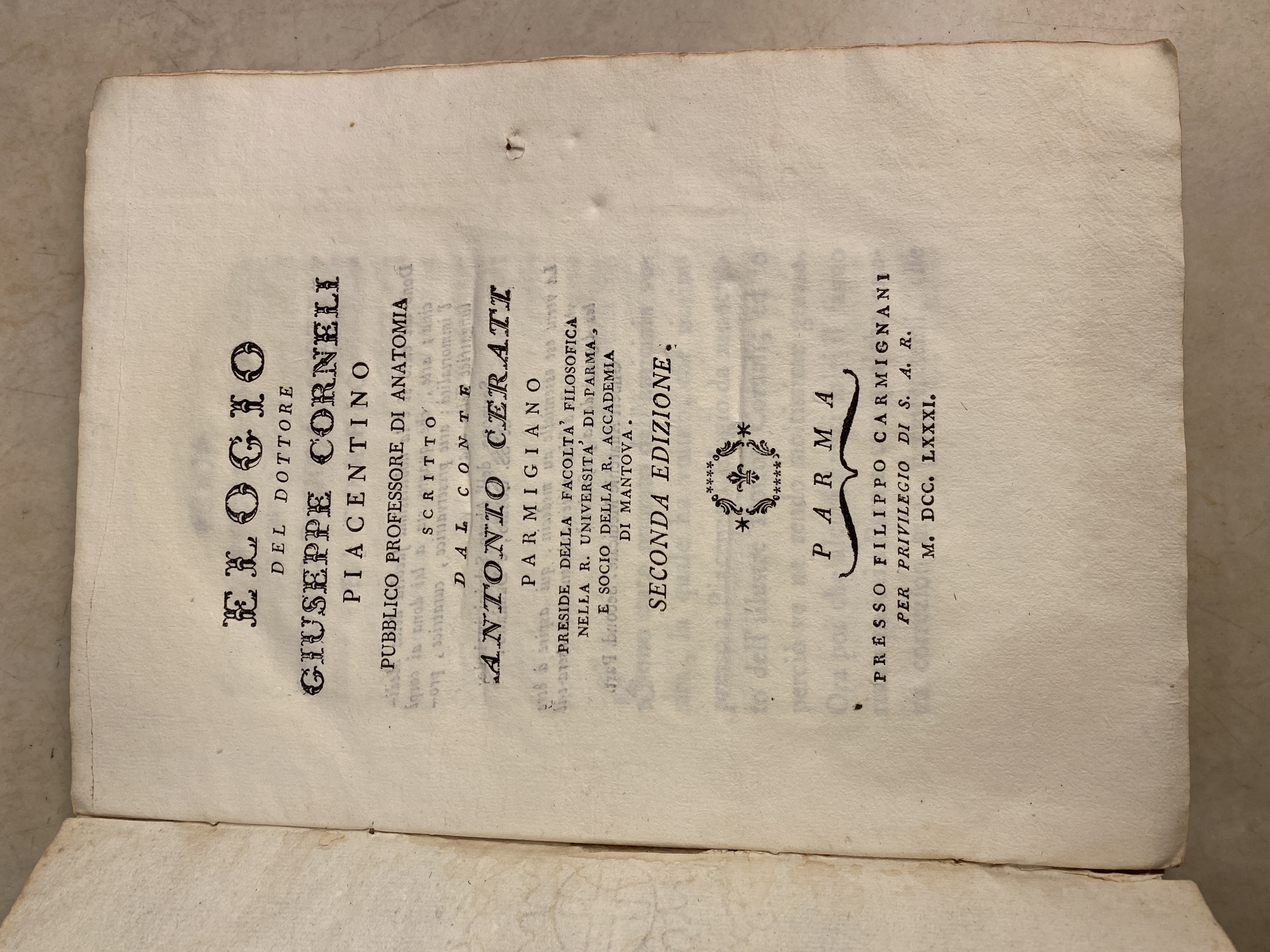 Elogio del dottore Giuseppe Corneli piacentino pubblico professore di anatomia …