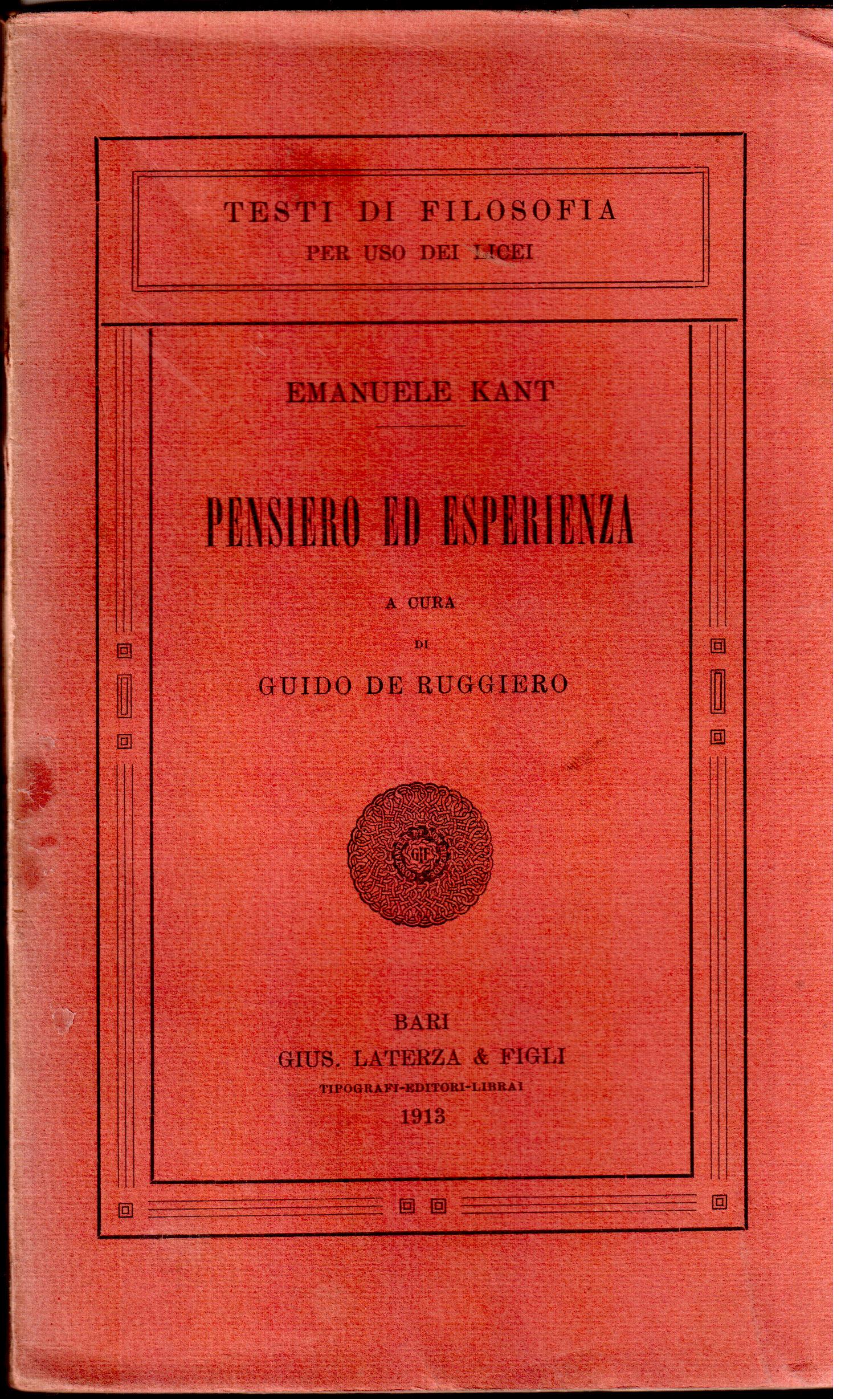 Pensiero ed esperienza a cura di Guido De Ruggiero