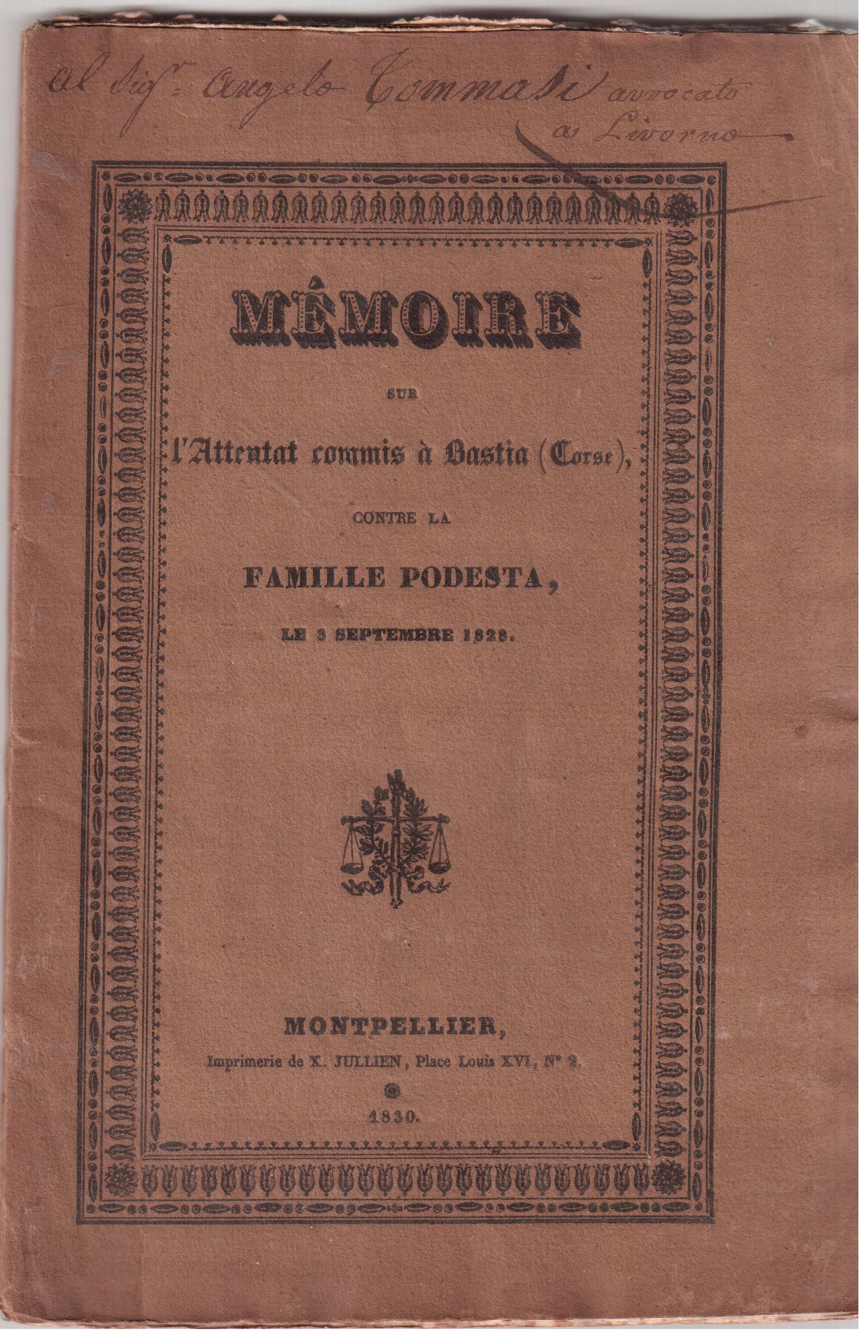 Mémoire sur l'attentat commis a Bastia ( Corse ) contre …