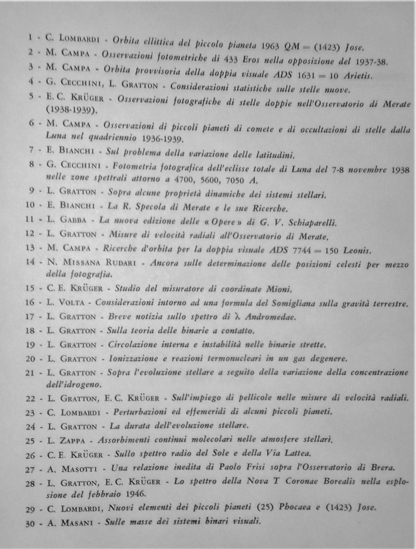 Contributi dell' Osservatorio Astronomico di Milano-Merate 1-30, 1938-1950. A cura …