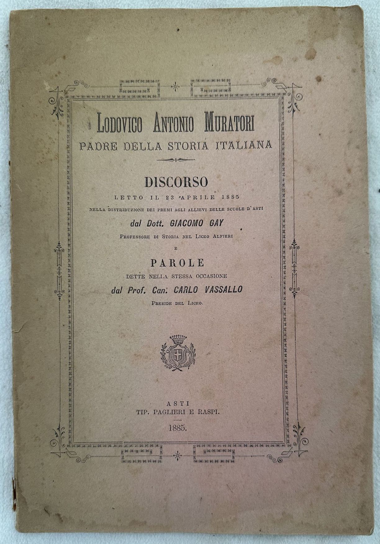 DISCORSO LETTO IL 23 APRILE 1885 NELLA DISTRIBUZIONE DEI PREMI …