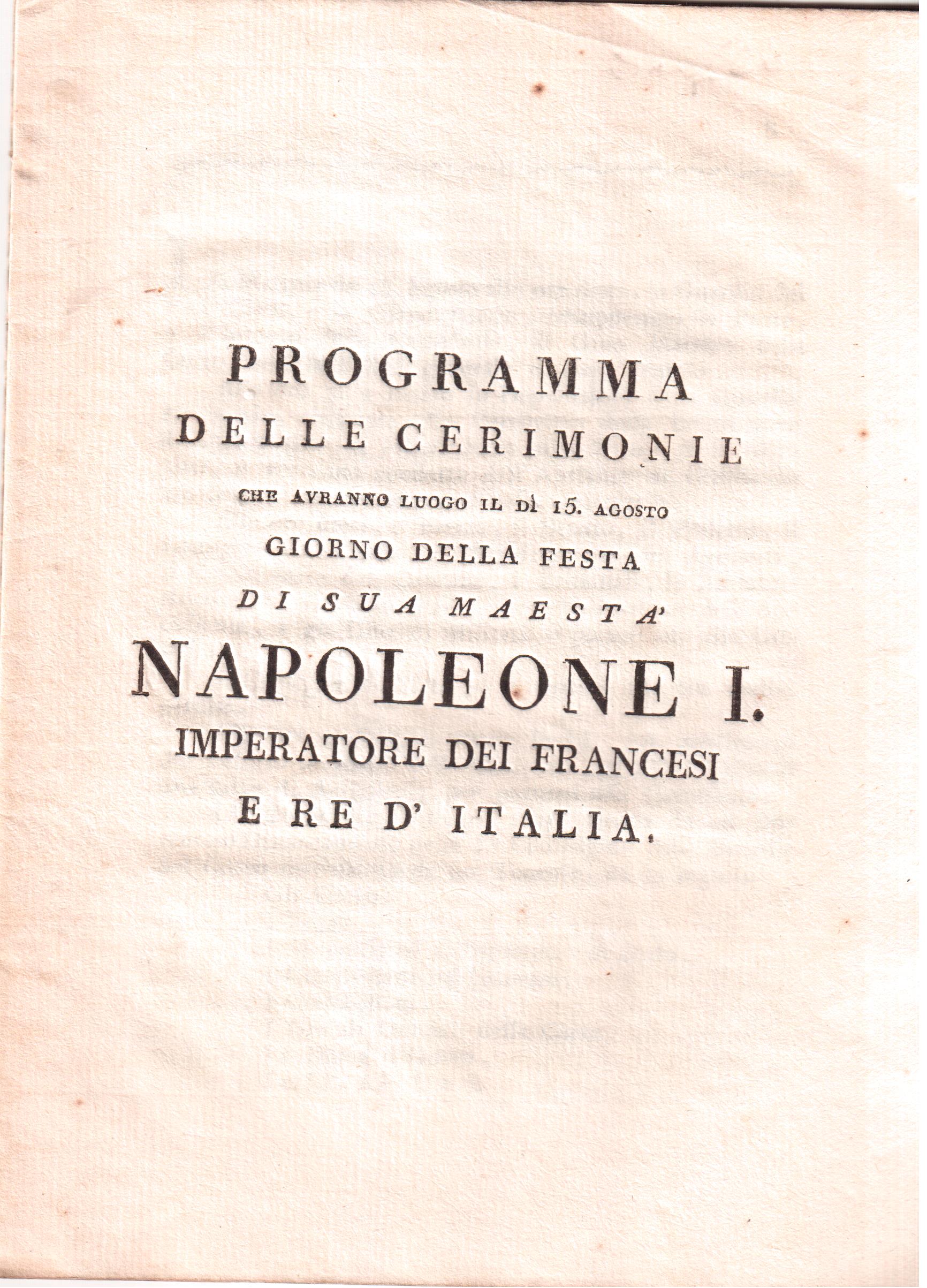 Programma delle cerimonie che avranno luogo il di' 15 agosto …