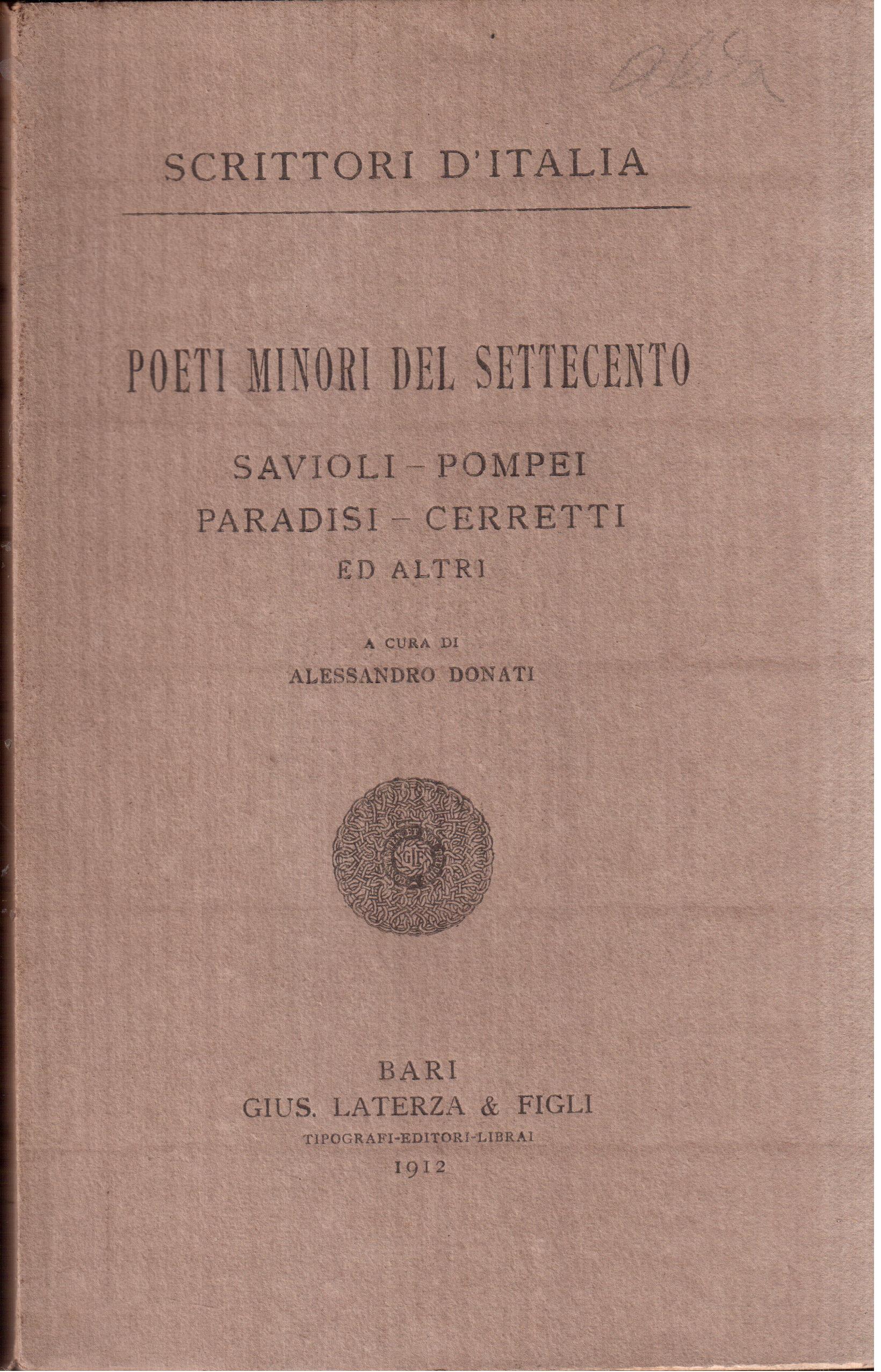 Poeti minori del settecento Savioli - Pompei - Paradisi - …