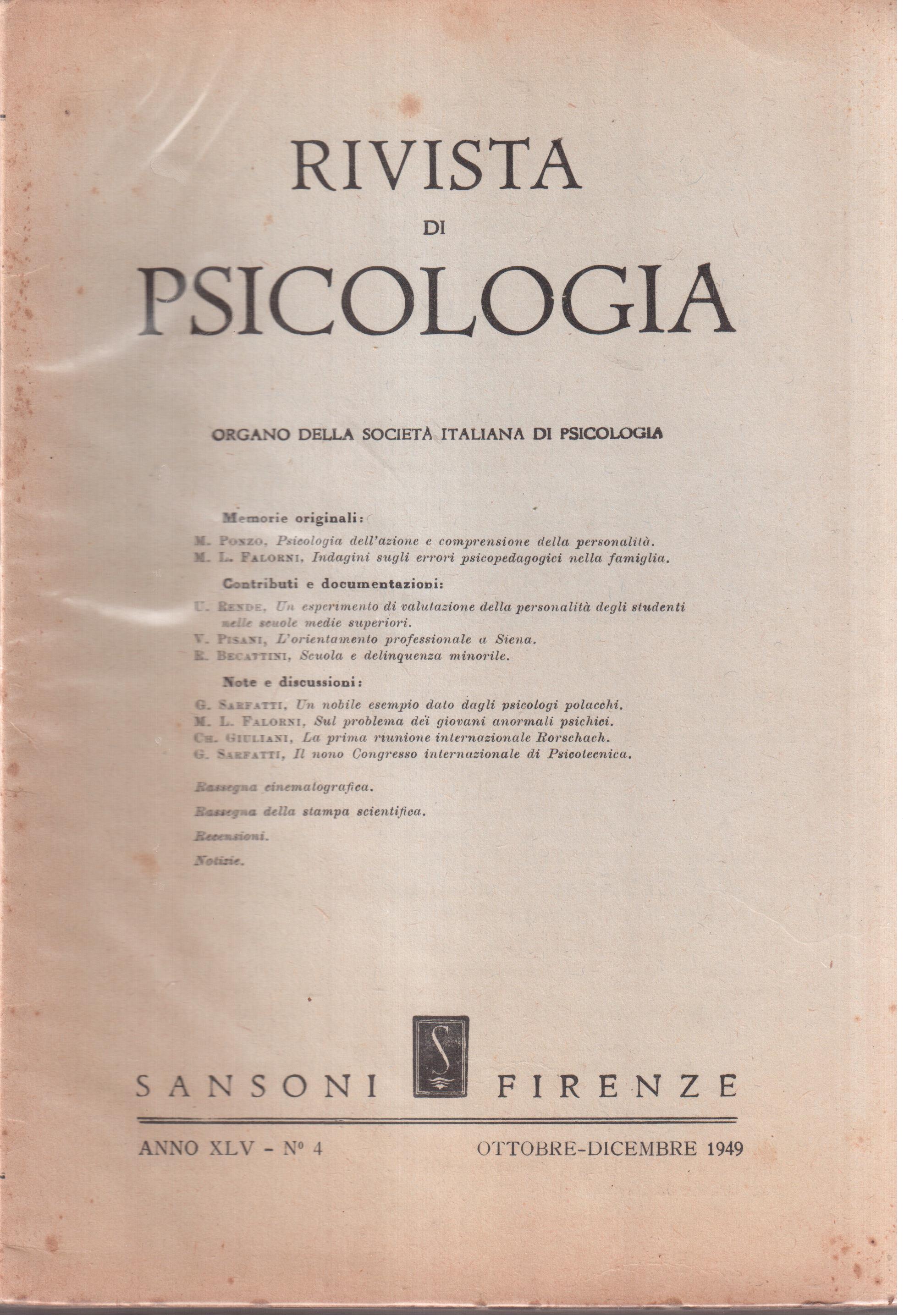 Rivista di Psicologia Organo della Società Italiana di Psicologia