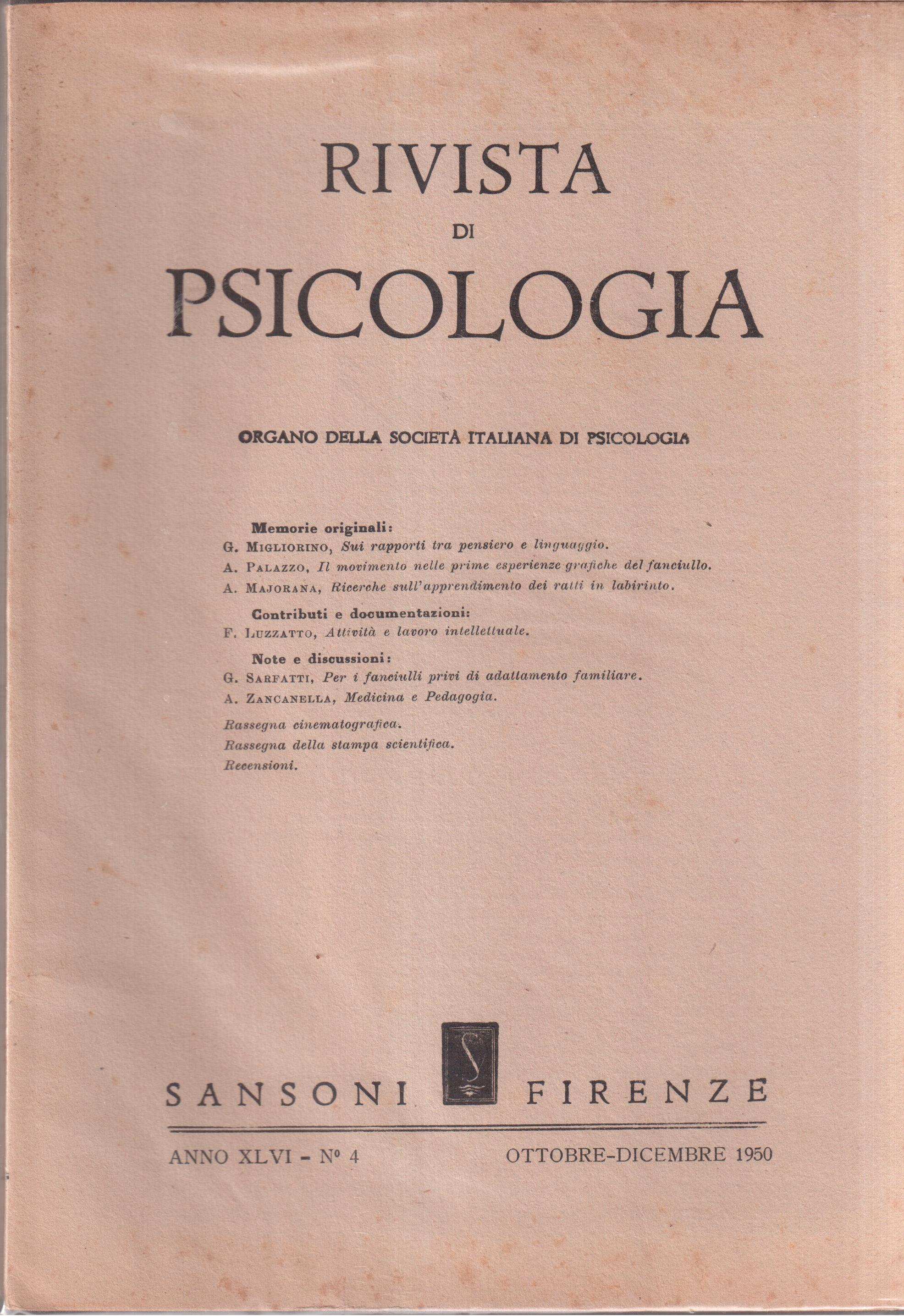 Rivista di Psicologia Organo della società italiana di Psicologia