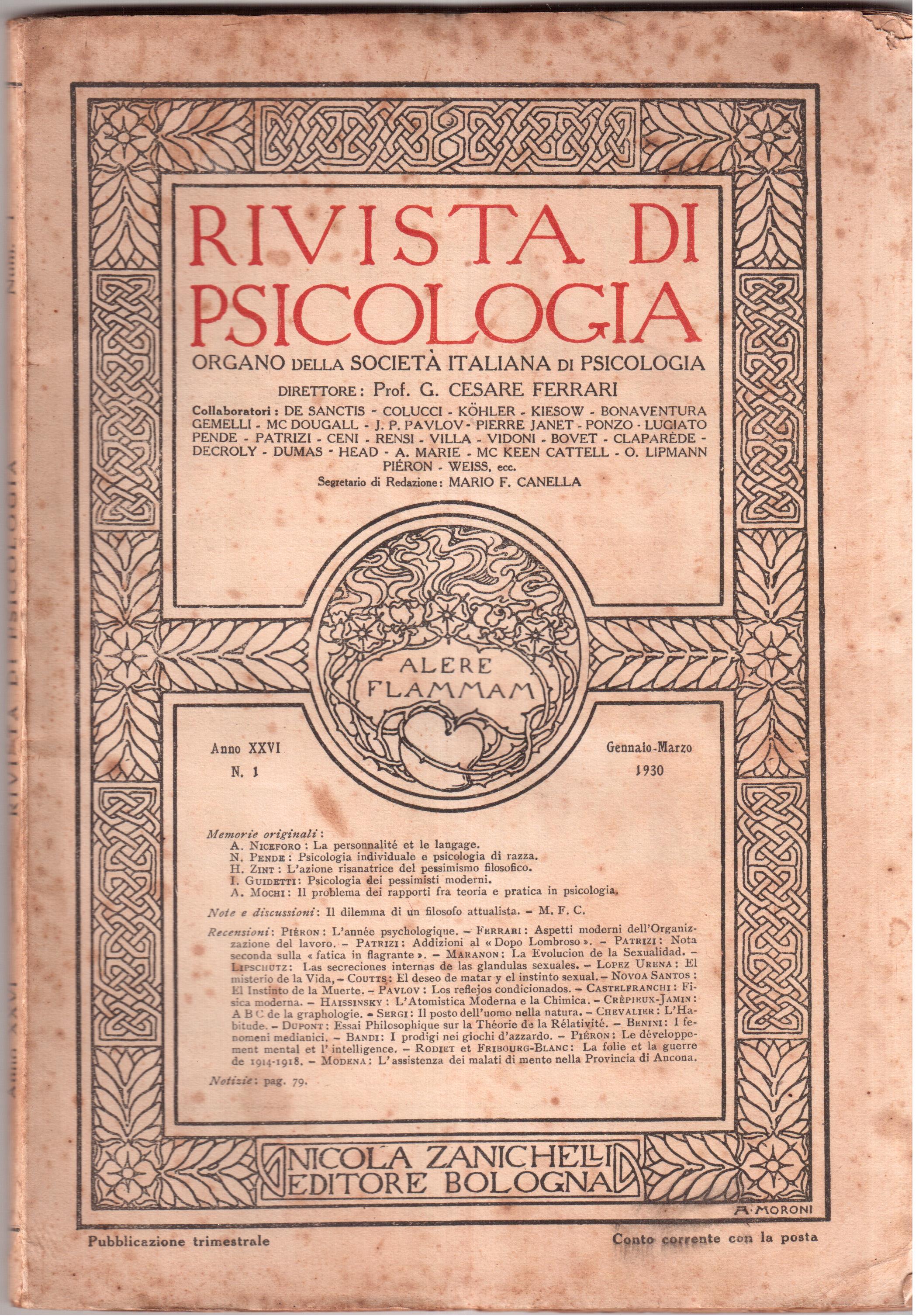 Rivista di psicologia ( pubblicazione trimestrale ) Organo della società …