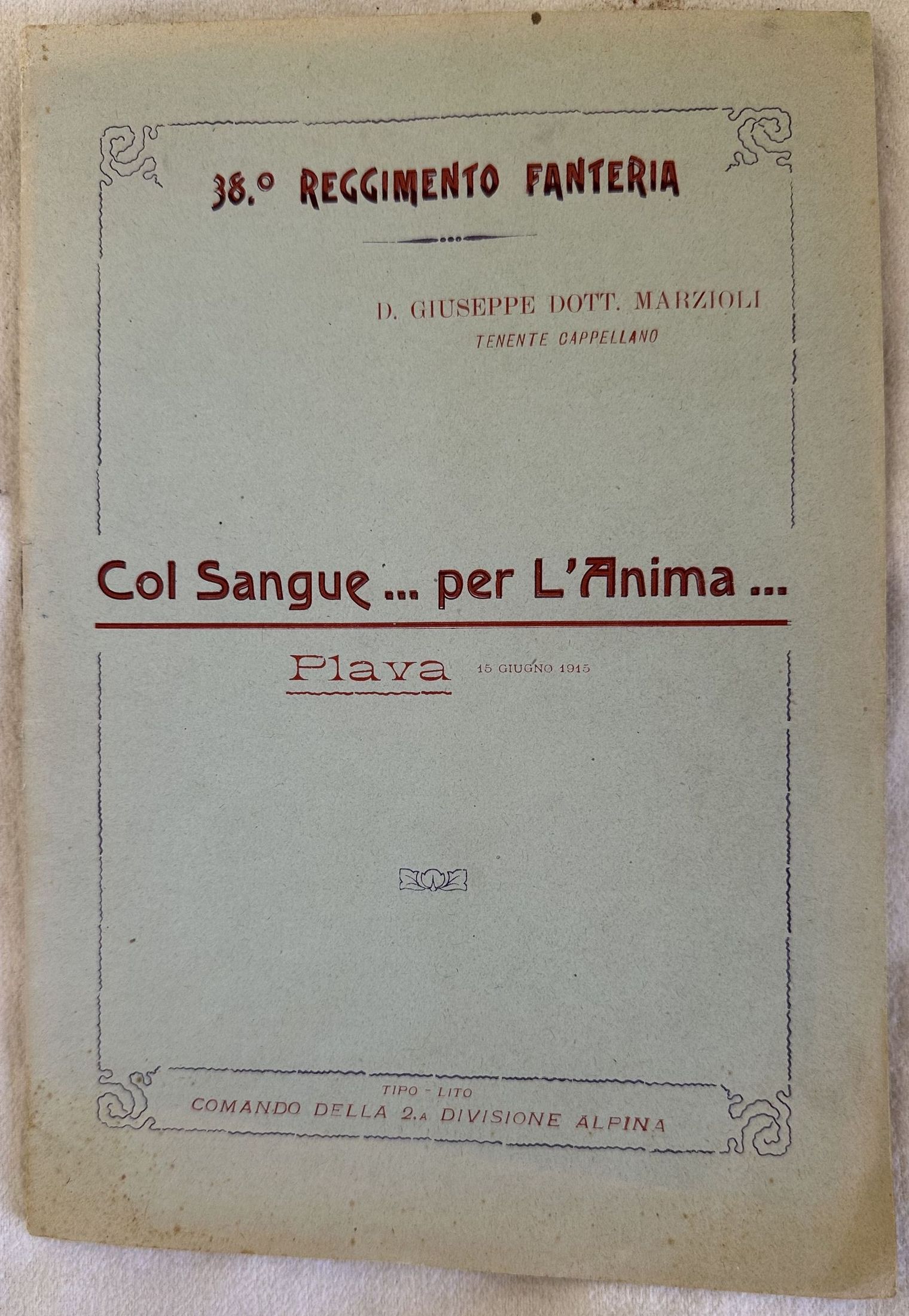COL SANGUE.PER L'ANIMA. PIAVA 15 GIUGNO 1915