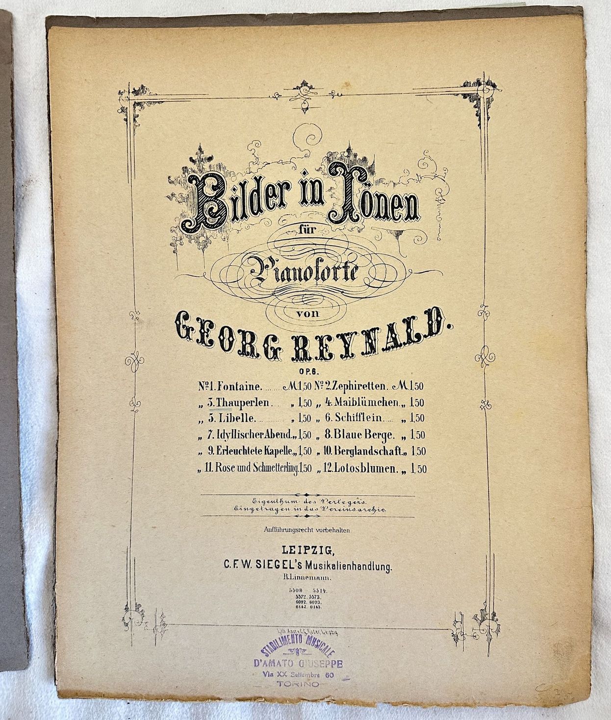 BILDER IN TONEN FUR PIANOFORTE VON GEORG REYNALD OP. 6 …