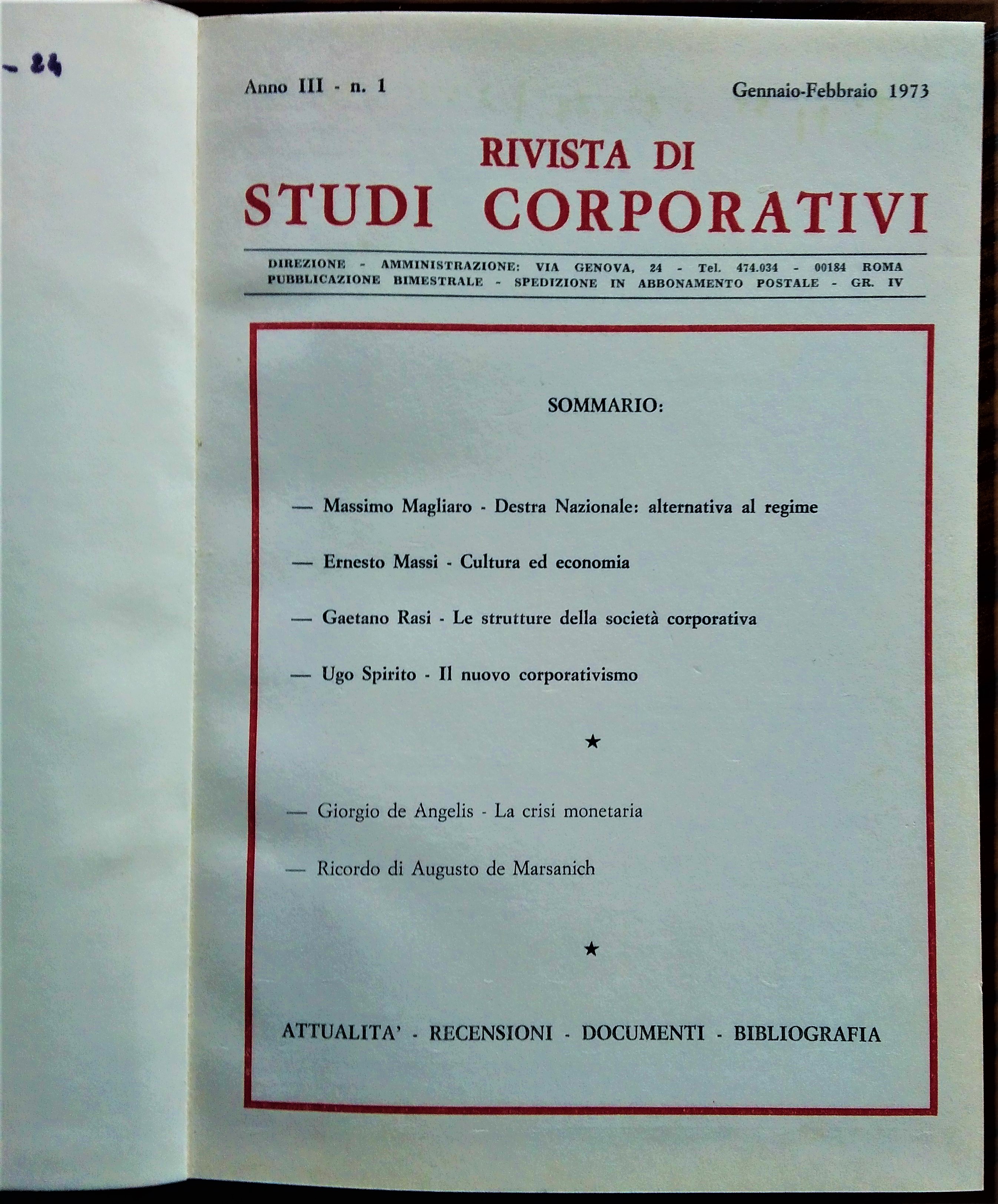 Rivista di Studi Corporativi. Direttore responsabile Diano Brocchi. Anno III …