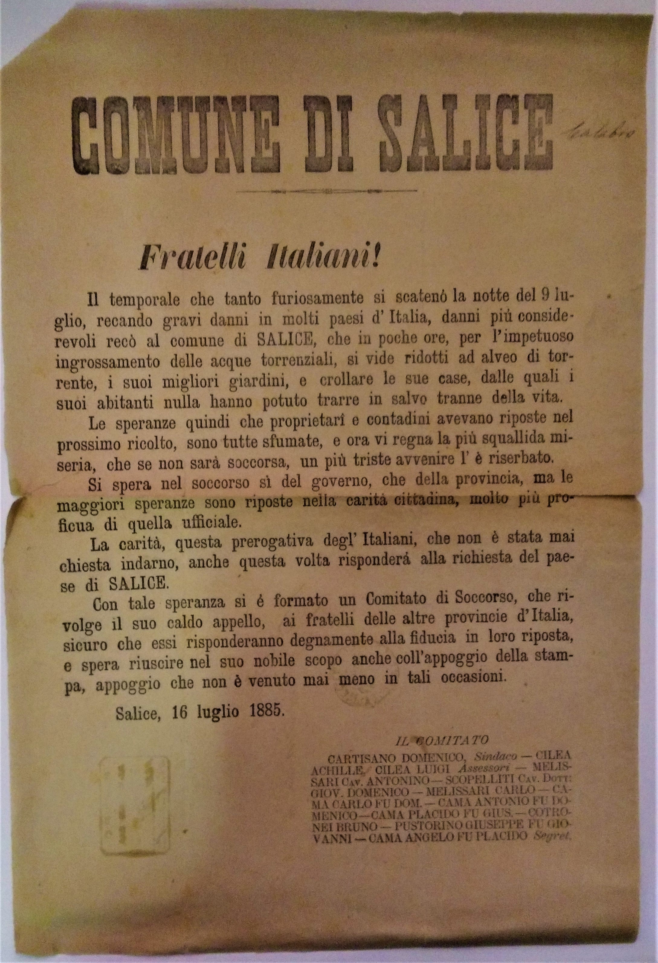 Comune di Salice (Calabro). Fratelli Italiani! Il temporale che tanto …