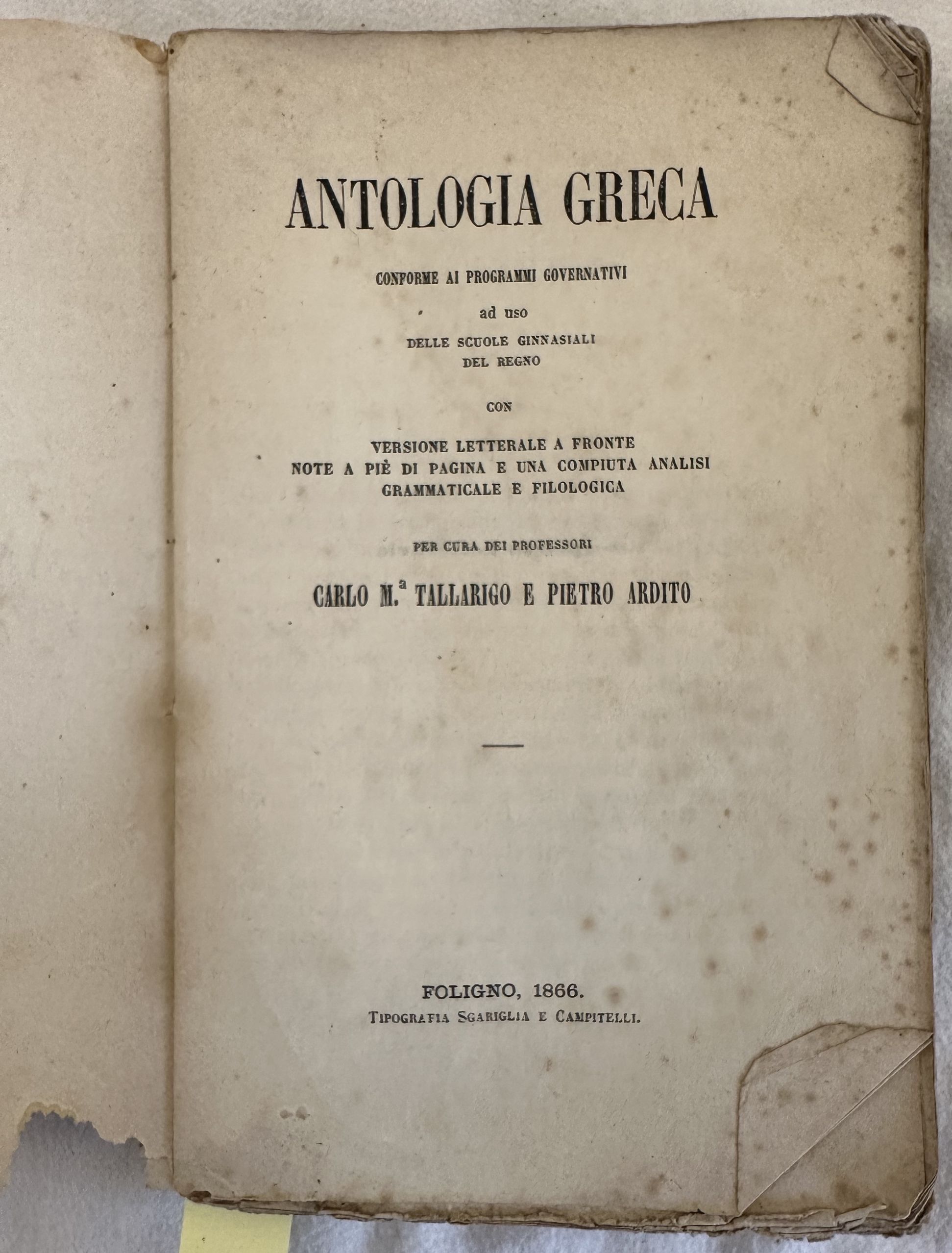 ANTOLOGIA GRECA CON VERSIONE LETTERALE A FRONTE NOTE A PIE …