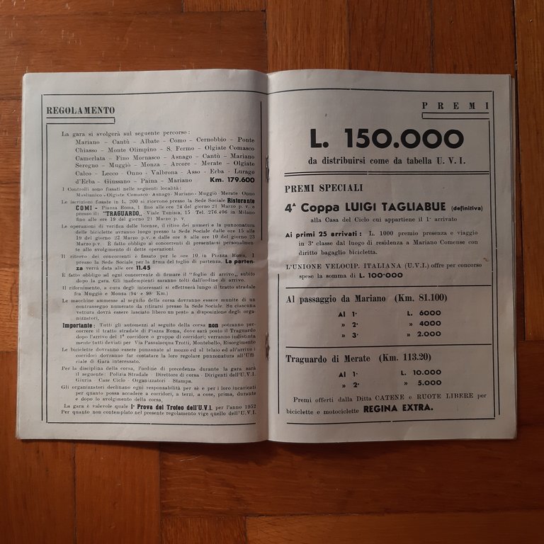 Società Ciclistica Marianese (Mariano Comense). 4° Coppa Luigi Tagliabue 1952