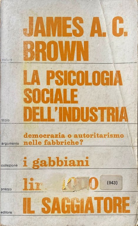 LA PSICOLOGIA SOCIALE DELL'INDUSTRIA. DEMOCRAZIA O AUTORITARISMO NELLE FABBRICHE?