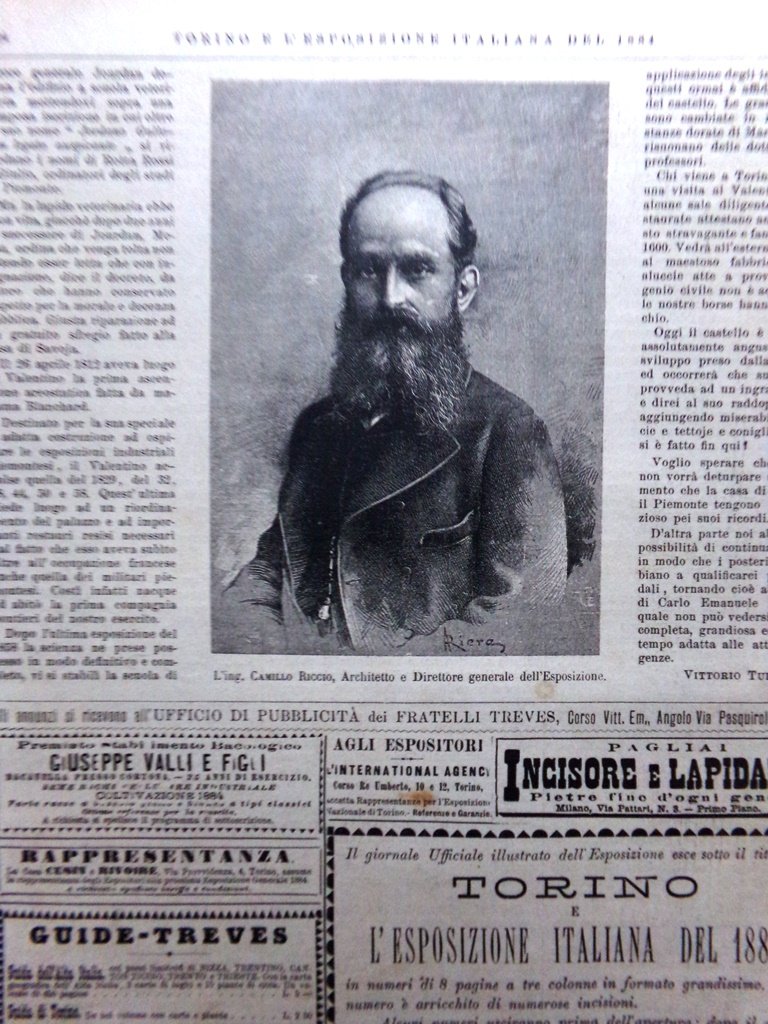 Stampa del 1884 Ingegnere Camillo Riccio Architetto e Direttore Esposizione