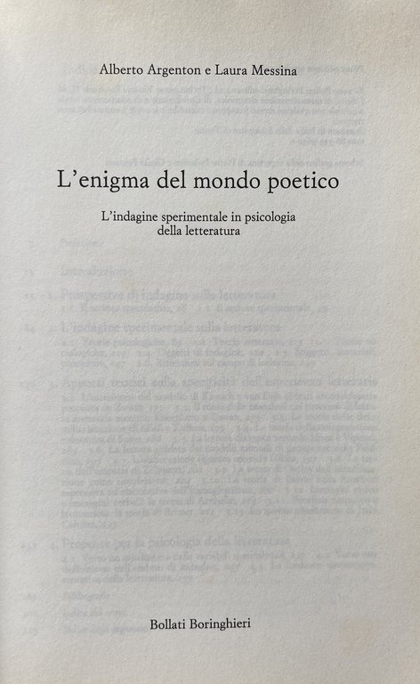 L'ENIGMA DEL MONDO POETICO. L'INDAGINE SPERIMENTALE IN PSICOLOGIA DELLA LETTERATURA