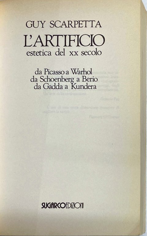 L'ARTIFICIO. ESTETICA DEL XX SECOLO DA PICASSO A WARHOL DA …