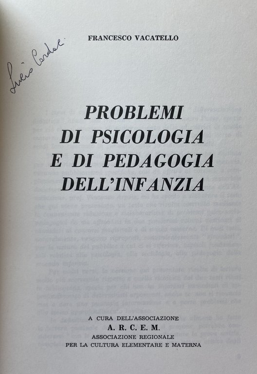 PROBLEMI DI PSICOLOGIA E DI PEDAGOGIA DELL'INFANZIA