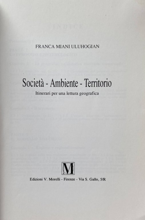 SOCIETÀ, AMBIENTE, TERRITORIO. ITINERARI PER UNA LETTURA GEOGRAFICA