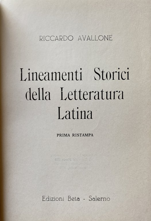 LINEAMENTI STORICI DELLA LETTERATURA LATINA