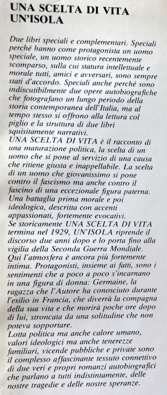 UNA SCELTA DI VITA, UN'ISOLA