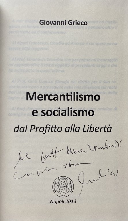 MERCANTILISMO E SOCIALISMO. DAL PROFITTO ALLA LIBERTÀ