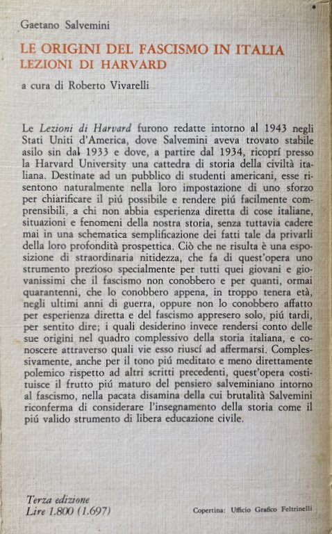 LE ORIGINI DEL FASCISMO IN ITALIA. LEZIONI DI HARVARD.