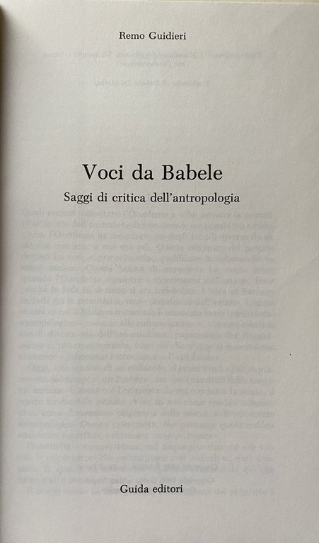 VOCI DA BABELE. SAGGI DI CRITICA DELL'ANTROPOLOGIA