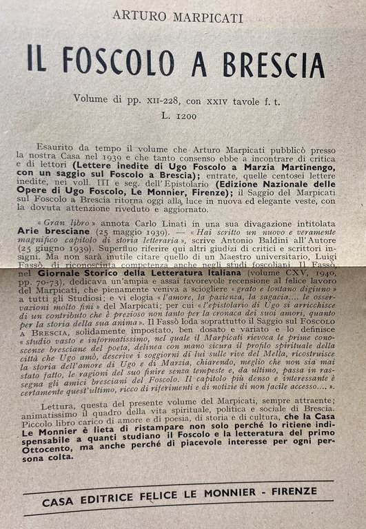 UGO FOSCOLO A BRESCIA. L'AMORE PER MARZIA MARTINENGO, LA STAMPA …