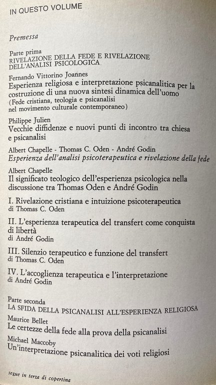 ESPERIENZA RELIGIOSA E INTERPRETAZIONE PSICANALITICA A CONFRONTO NELL'OSSERVAZIONE CLINICA E …