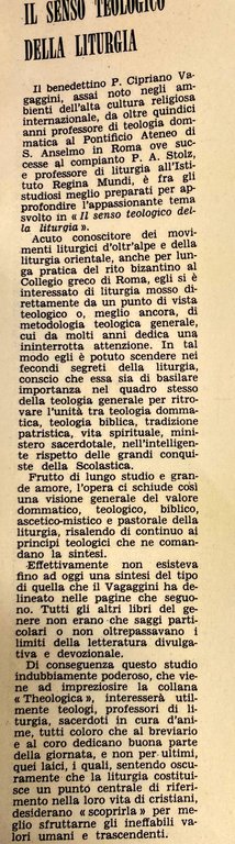 IL SENSO TEOLOGICO DELLA LITURGIA. SAGGIO DI LITURGIA TEOLOGICA GENERALE