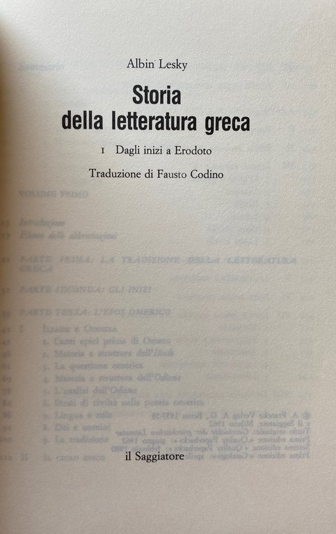 STORIA DELLA LETTERATURA GRECA. VOLUME 1: DAGLI INIZI A ERODOTO, …