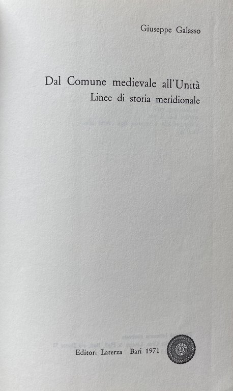 DAL COMUNE MEDIEVALE ALL'UNITÀ. LINEE DI STORIA MERIDIONALE