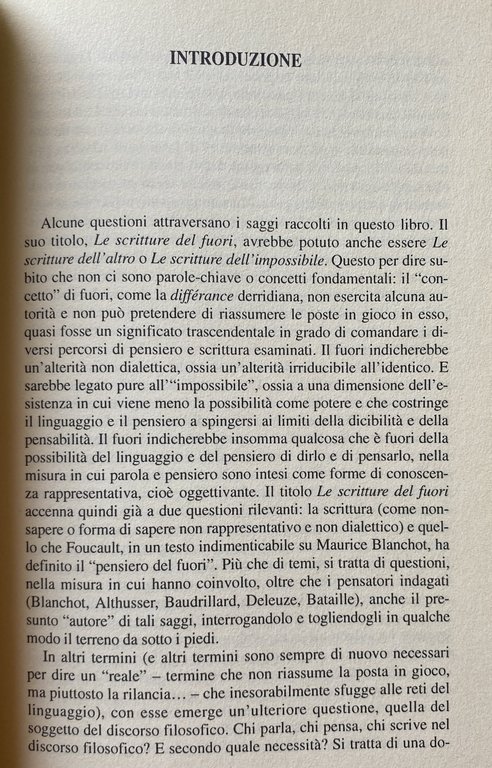 LE SCRITTURE DEL FUORI. TRACCIATI SUL PENSIERO FRANCESE CONTEMPORANEO