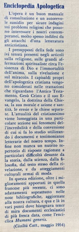 ENCICLOPEDIA APOLOGETICA DELLA RELIGIONE CATTOLICA.