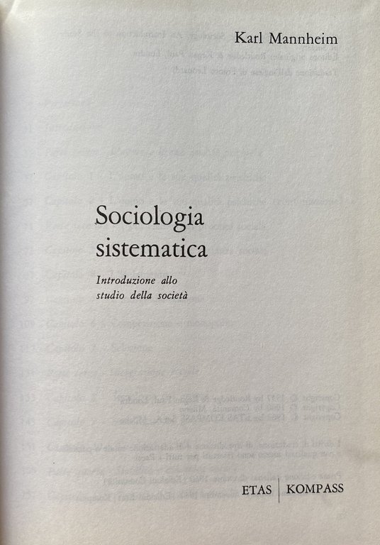 SOCIOLOGIA SISTEMATICA. INTRODUZIONE ALLO STUDIO DELLA SOCIETÀ