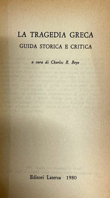 LA TRAGEDIA GRECA GUIDA STORICA E CRITICA