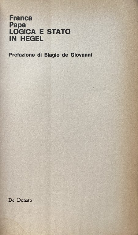 LOGICA E STATO IN HEGEL