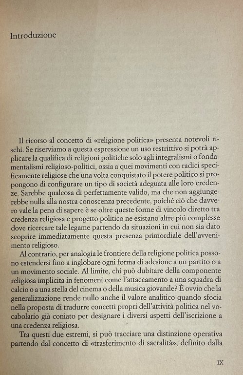 LA RELIGIONE POLITICA. I FONDAMENTALISMI