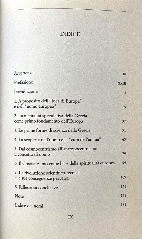 RADICI CULTURALI E SPIRITUALI DELL'EUROPA. PER UNA RINASCITA DELL'UOMO EUROPEO